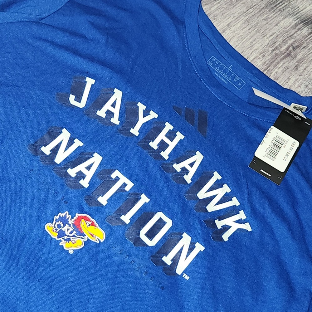 Adidas Kansas Jayhawks NCAA Long Sleeve Royal Blue T-Shirt‎ - Large